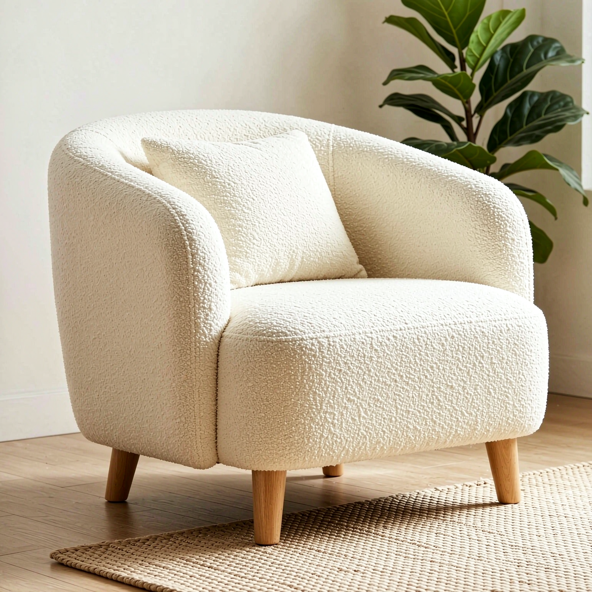 Bouclé Haven — Curved Accent Lounge Chair